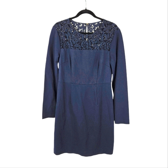 Trina Turk Lace Panel Sabastian Ponte Blue Dress - Picture 5 of 14